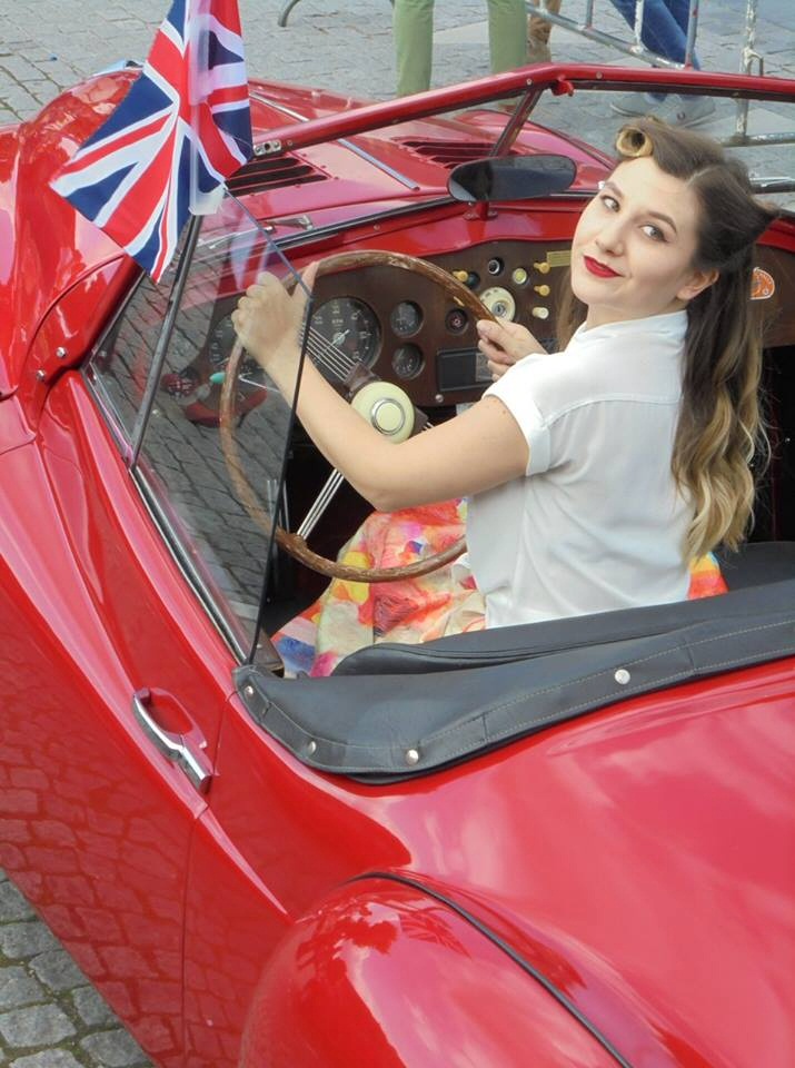 Jowett Jupiteer with pretty girl at the wheel